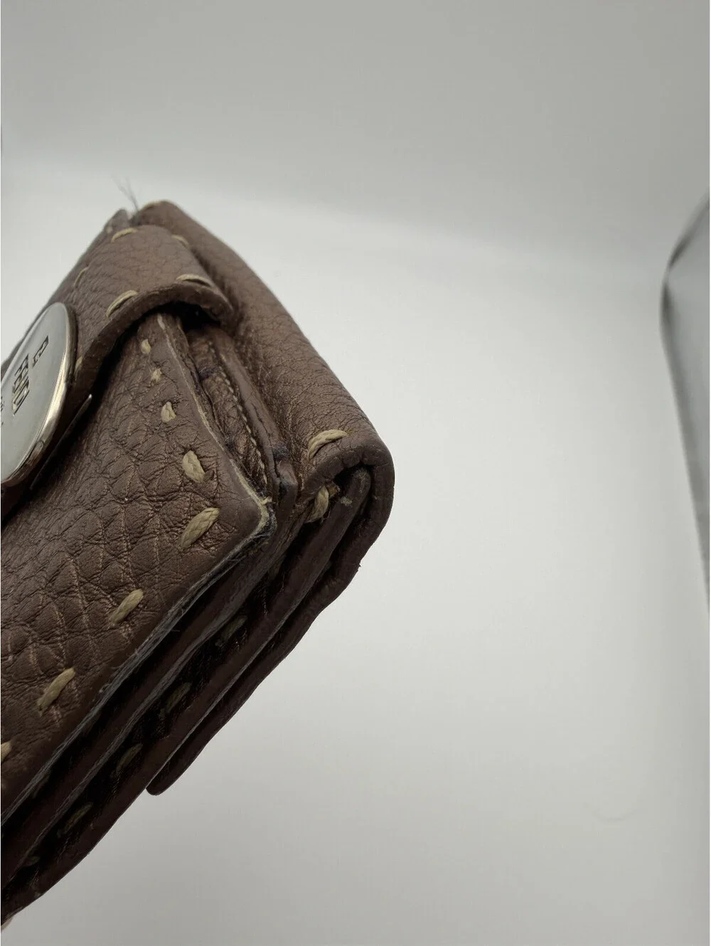 Authentic Fendi Selleria Small Bifold Wallet Hand-Stitched Roman Leather Brown